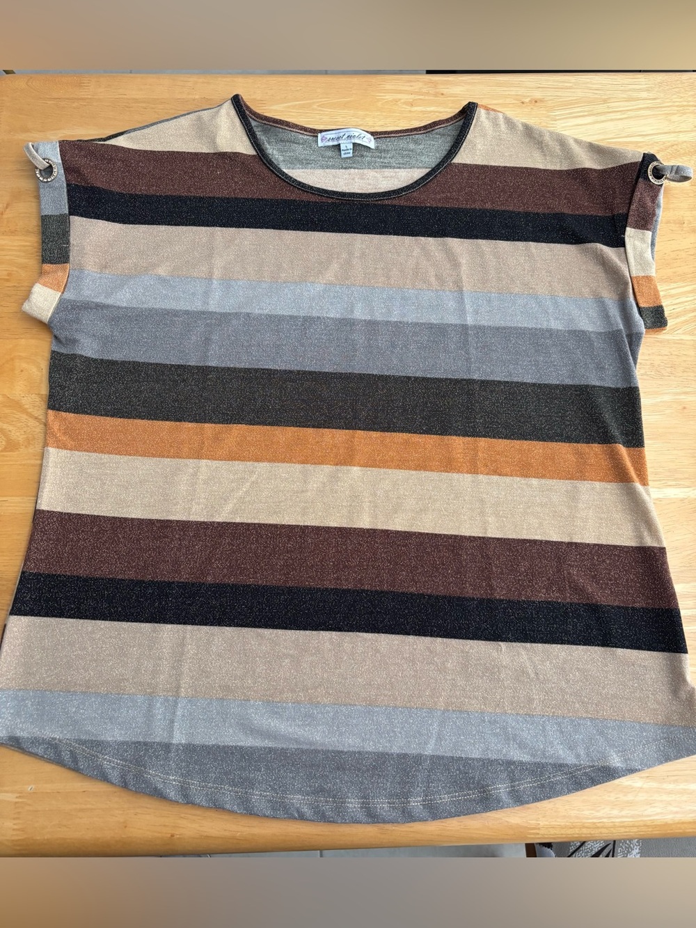 Sweet Violet striped Short Sleeve Top - Multi Brown - Large